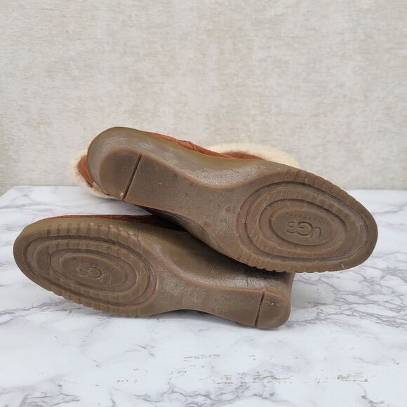 Ugg Felicity Brown Suede Wedge Boots with Real Sherpa Sheepskin Cuff And Footbed - Picture 6 of 16